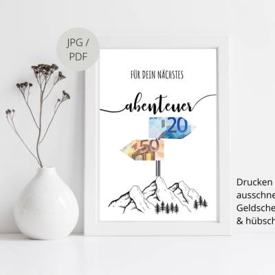 Geldgeschenk Geburtstag | persönliches Geburtstagsgeschenk Abenteuer Reise | Wandern Berge | runder Geburtstag