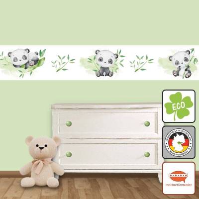 ECO Kinderbordüre: Niedliche Pandabären - nach Aquarellart - 20 cm Höhe