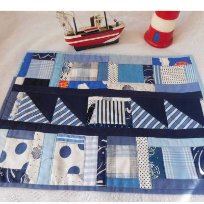 maritimer Tischläufer , blau weißes Tischset , handgemachte Platzmatte
