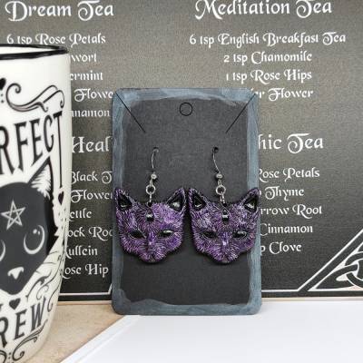Mystische Katzen mit drittem Auge, Ohrringe aus Keramik in Wicca-Gothic Stil