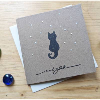 Karte "Viel Glück" mit schwarzer Katze