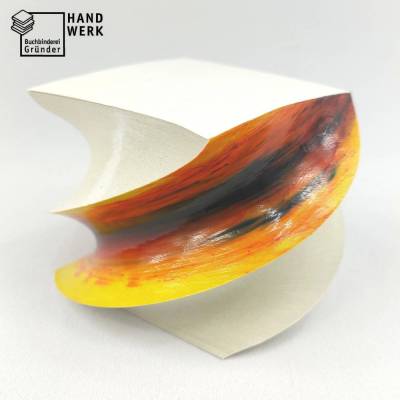 Zettelblock, Abreißblock, Farbverlauf gelb dunkelrot, gedreht, Notizblock 9 x 9 cm