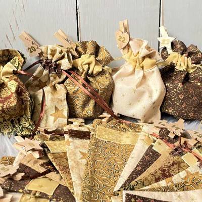 XXL Adventskalender-Säckchen handgefertigt – braun beige gold – Geschenkbeutel zum Befüllen, nachhaltig & vegan