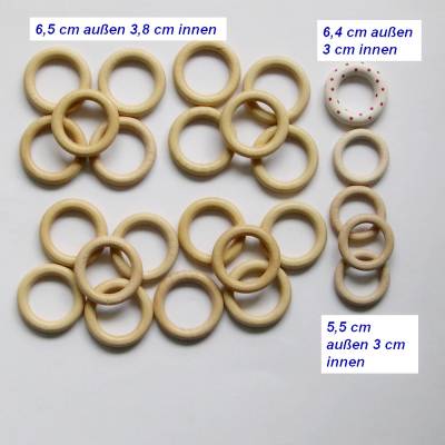 Holzringe naturfarben Ø 6,5 cm ohne Loch, 5,5 cm – Bastelmaterial Konvolut für Greiflinge