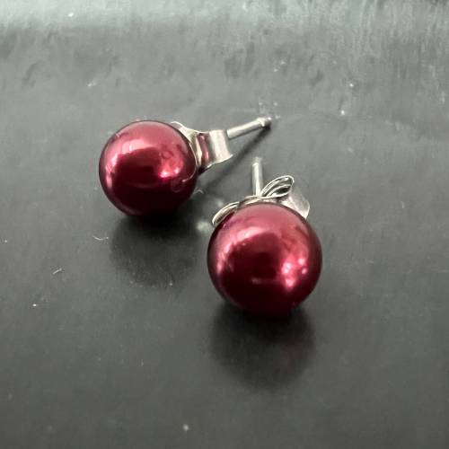 Ohrstecker aus Muschelkern und 925 Silber, rot - F20