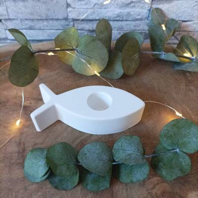 Kerzenhalter Kommunion aus Raysin – Handgefertigt mit Fisch Symbol, perfekt für Stabkerzen & festliche Anlässe