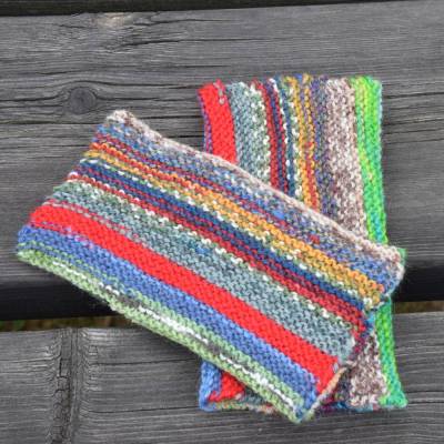 Armstulpen Pulswärmer handgestrickt bunt Unikat upcycling Wolle