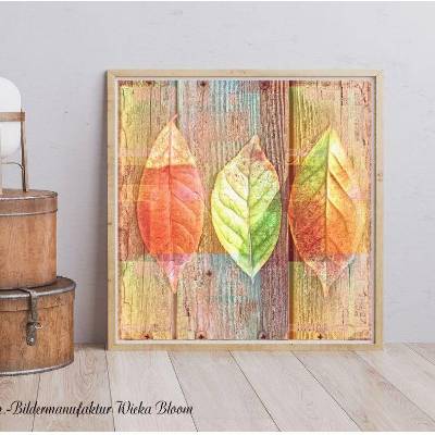 HERBSTLAUB Wandbild Blätter rustikal auf Holz Leinwand Fineartprint Wanddeko Landhausstil VintageStyle ShabbyChic kaufen