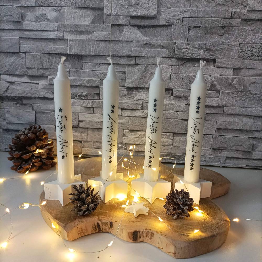 Adventskerzen 4er Set – Bedruckte Kerze für Adventskranz & Weihnachten
