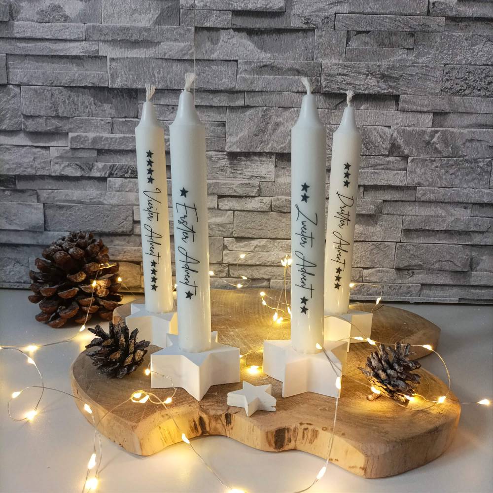Adventskerzen 4er Set – Bedruckte Kerze für Adventskranz & Weihnachten