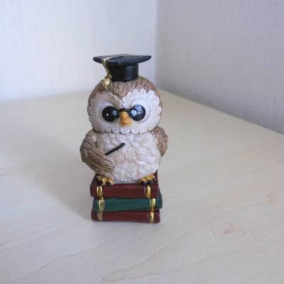 Eule Leseeule Doktorant Abitur Figur aus Polyresin – Perfekte Deko & Bastelidee