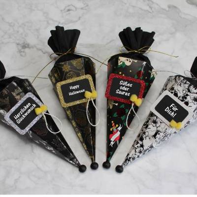 Mini-Schultüte „Motivauswahl Totenkopf", 1er und 8er Set, Geschenkverpackung