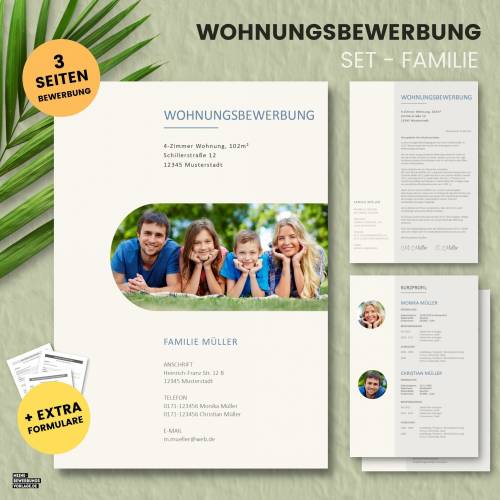Wohnungsbewerbung - Wohnung Bewerbung - Bewerbungsvorlage Wohnung Familien + Formulare - Deutsch - Word + Pages Nr.2