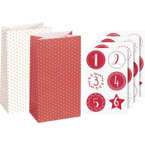 Adventskalender Papiertüten mit Sticker rot weiß | Weihnachtskalender