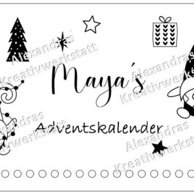 Adventskalender personalisiert mit Name groß,Rehntier, Weihnachten, Adventskalender aus Holz/Laser, Advent,Jutesäckchen,