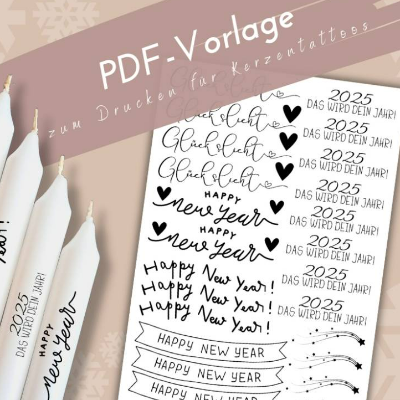 PDF happy new year Vorlage Kerzentattoo 2025 | Kerzensticker wunscherfüller | Kerzen wünsch dir was | Silverst