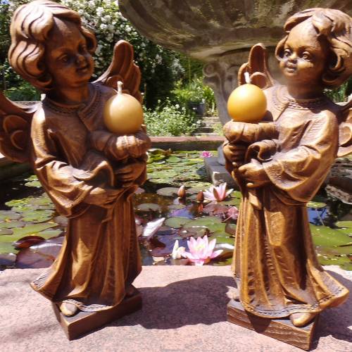 Ein Paar große Engel Holzengel Kerzenhalter Kerzenständer Vollholz handgeschnitzt Weihnachten Vintage Brocante