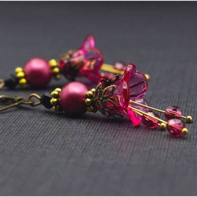 Ohrringe, pink, Blütenohrringe, fuchsia