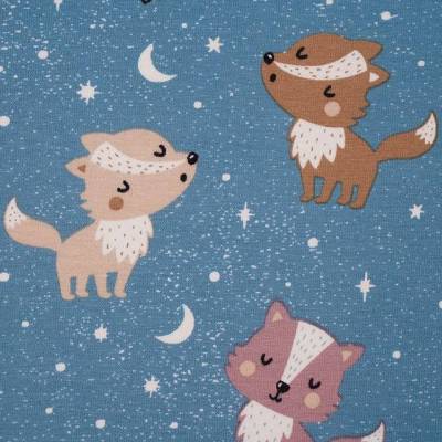 ♕ Jersey Stoffonkel Wölfchen blau  Bio-Baumwolle 50 x 165 cm Nähen  ♕