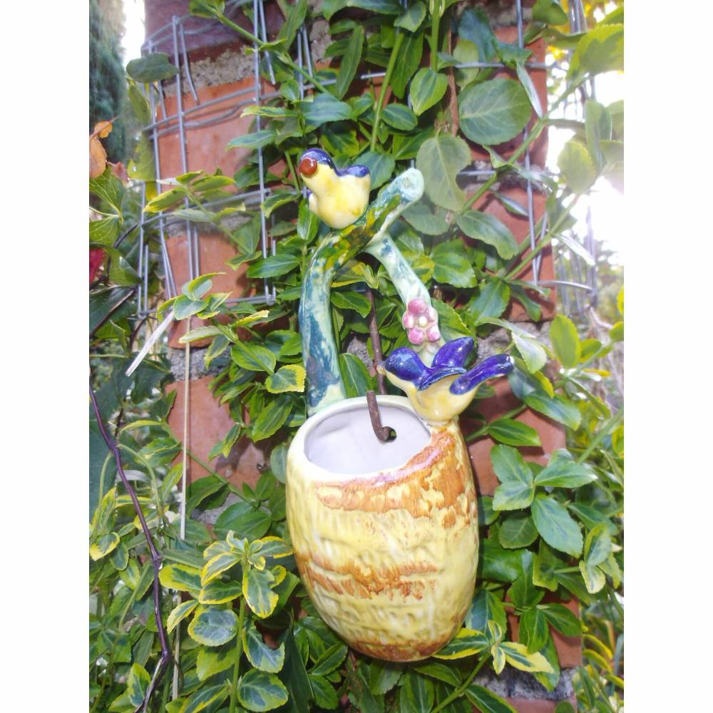 Wandvase Vase Keramik Vögel Antik Cottage Landhaus