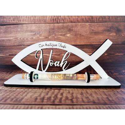Geldgeschenk personalisiert zur Taufe, Kommunion, Konfirmation, Firmung, Jugendweihe, Fisch mit Wunschname & Gravur