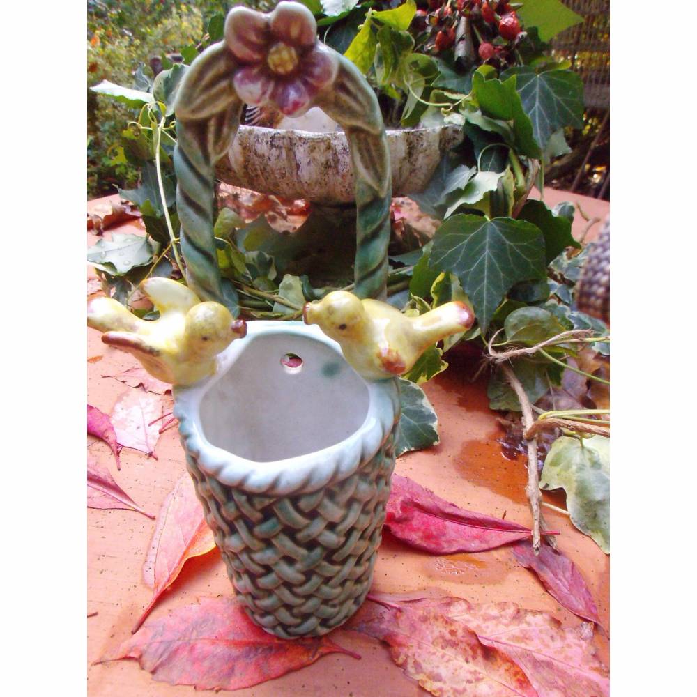 Wandvase Vase Keramik Vögel Antik Cottage Landhaus