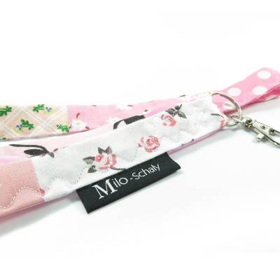 Schlüsselband lang mit Karabiner genäht Stoff Patchwork Schlüsselanhänger Einzelstück Blumen  