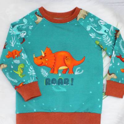 Pullover / Dinofreunde / Triceratops / Dino / Raglanshirt / Handmade / petrol / terracotta 