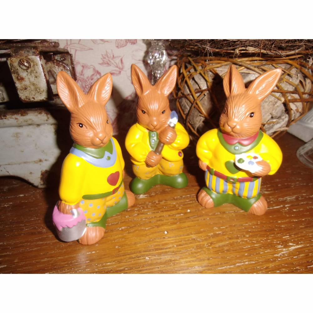 Keramik Osterhasen handbemalt Ostern Osterdeko Vintage aus den 90er Osterdekoration Osterfest Osterhase Figur Dekoration