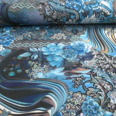 Baumwoll- Jersey Digitaldruck Stenzo Abstrakt türkisblau Töne Oeko-Tex Standard 100(1m/15,-€)