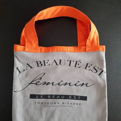 Stofftasche Unikat grau-orange mit Innenfutter – waschbar & extra lang