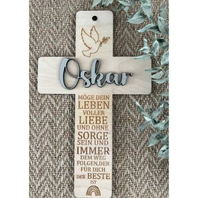 Taufkreuz personalisiert, Kommunionskreuz, Holzkreuz, Geschenk zur Geburt, Taufgeschenk,Geschenk fürs Patenkind