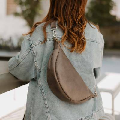 Moon Bag Cognac Dunkelgrau | mit Silber