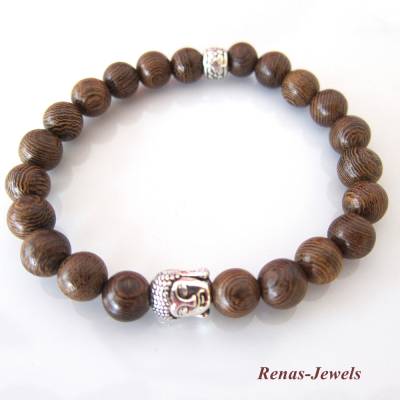 Herren Holzarmband Männer Armband Holzperlen braun Buddha Buddhaarmband handgefertigt