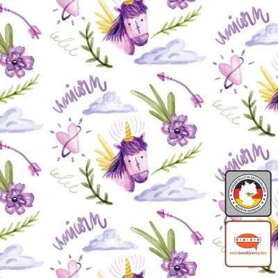 Kinderbordüre: Kleine Einhörner mit Flügel - lila - nach Aquarellart - 20 cm Höhe
