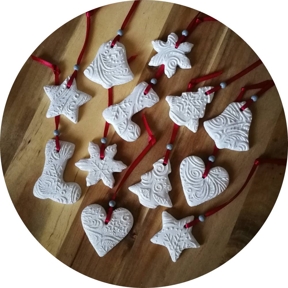 Christbaumschmuck 12 Anhänger Weihnachten | weiß rot grau