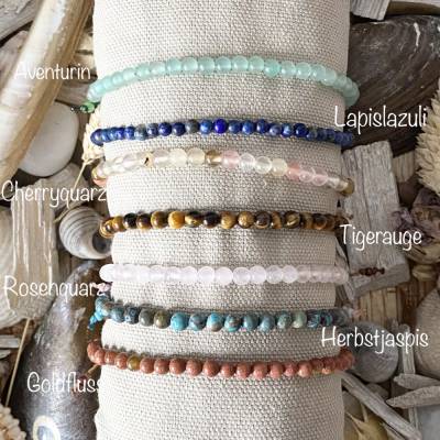Sérénité - Edelstein-Armbänder (rund) 4 mm als tägliche Begleiter mit größenverstellbarem Band