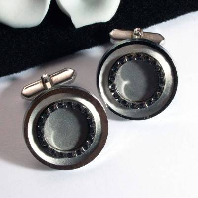 Vintage Manschettenknöpfe rund 70er Jahre, silberfarben, Retro, Männer Schmuck, Männer, Herrenschmuck, Trödel Dings da