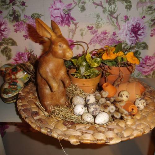 Wundervoller Flechtteller Schale Teller geflochten Tablett Ostern Osterdeko Frühling Dekoteller Bast Bastteller Bastscha