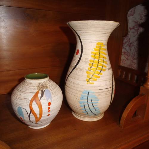 2 x Tönnieshof Carstens Blumenvase Paar Vase Glasur 60er Jahre Vintage mid century Ostern Frühling Tischdeko farbig Kuns