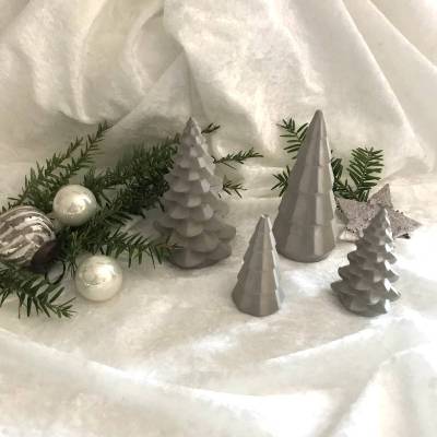 Scandi Weihnachtsdeko - Weihnachtsbäume Tannenbäume aus Beton grau, 2 Größen