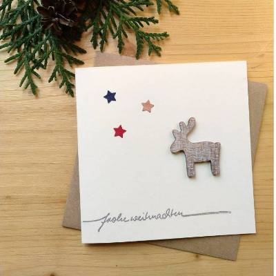 Weihnachtskarte "Rentier unterm Sternenhimmel"