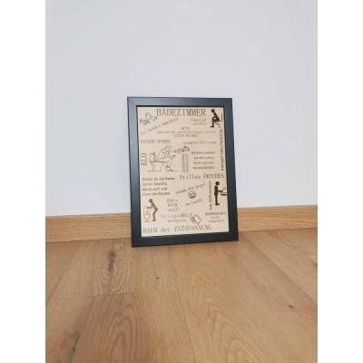 Holzbild fürs Gäste WC | Badezimmerregeln | Einzugsgeschenk | 2 in 1- Klobewertung & Badezimmerregeln