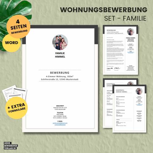Wohnungsbewerbung - Wohnung Bewerbung - Bewerbungsvorlage Wohnung Familien + Formulare - Deutsch - Word + Pages Nr.1