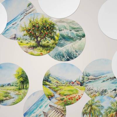 XL Sticker Flakes SET *Summer Vibes* / Runde Aquarell Sommer Aufkleber für Planer und Journaling