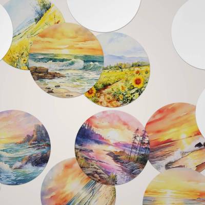 XL Sticker Flakes SET *Summer Feelings* / Runde Aquarell Sommer Aufkleber für Planer und Journaling