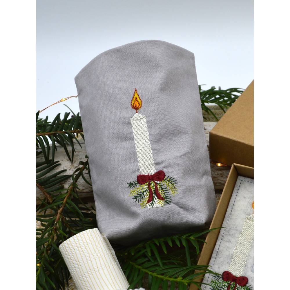 Stickdatei Weihnachten SET Wunscherfüller Kerze Serviettenhalter Bild 2
