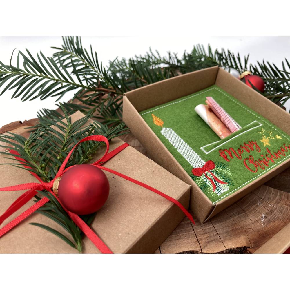Stickdatei Weihnachten SET Wunscherfüller Kerze Serviettenhalter Bild 4