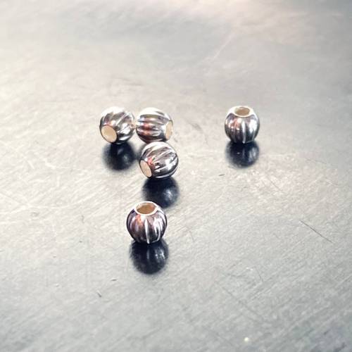 5 x gerillte 925-Silber-Kugeln, 3mm - D39