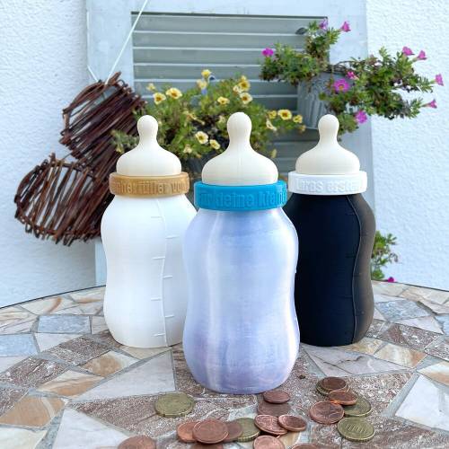 Babyflasche Spardose, personalisiert - über 50 Farben